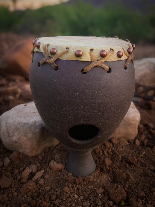 Black Clay Udu with Turquoise by Dirt Creature Pottery
