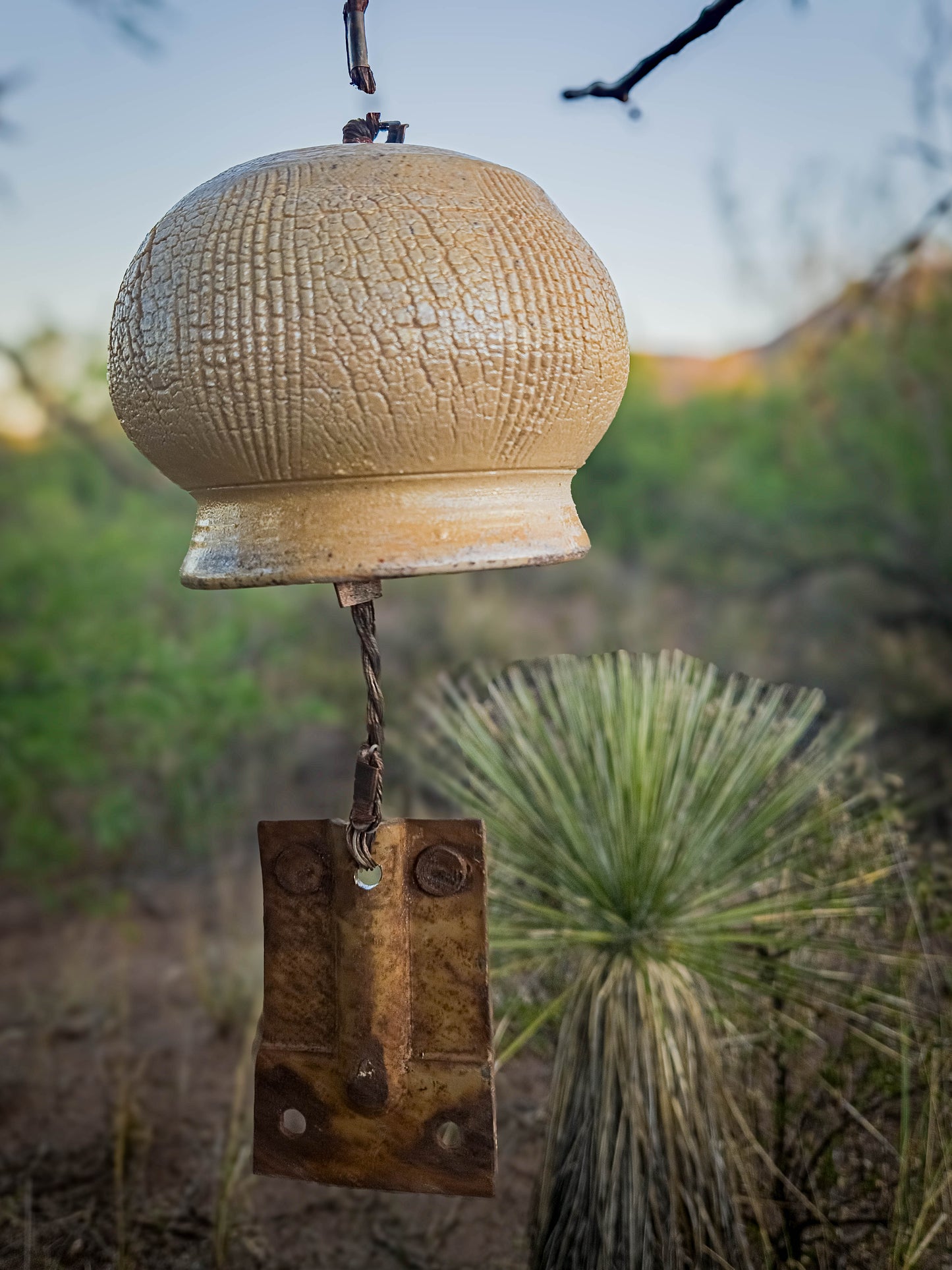 Wood Fire Relic Bell #2 • Steel Bracket by Dirt Creature Pottery