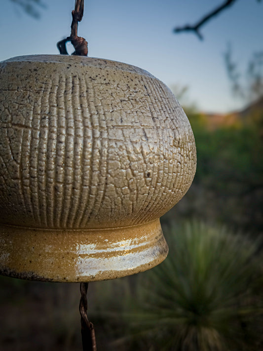 Wood Fire Relic Bell #2 • Steel Bracket by Dirt Creature Pottery