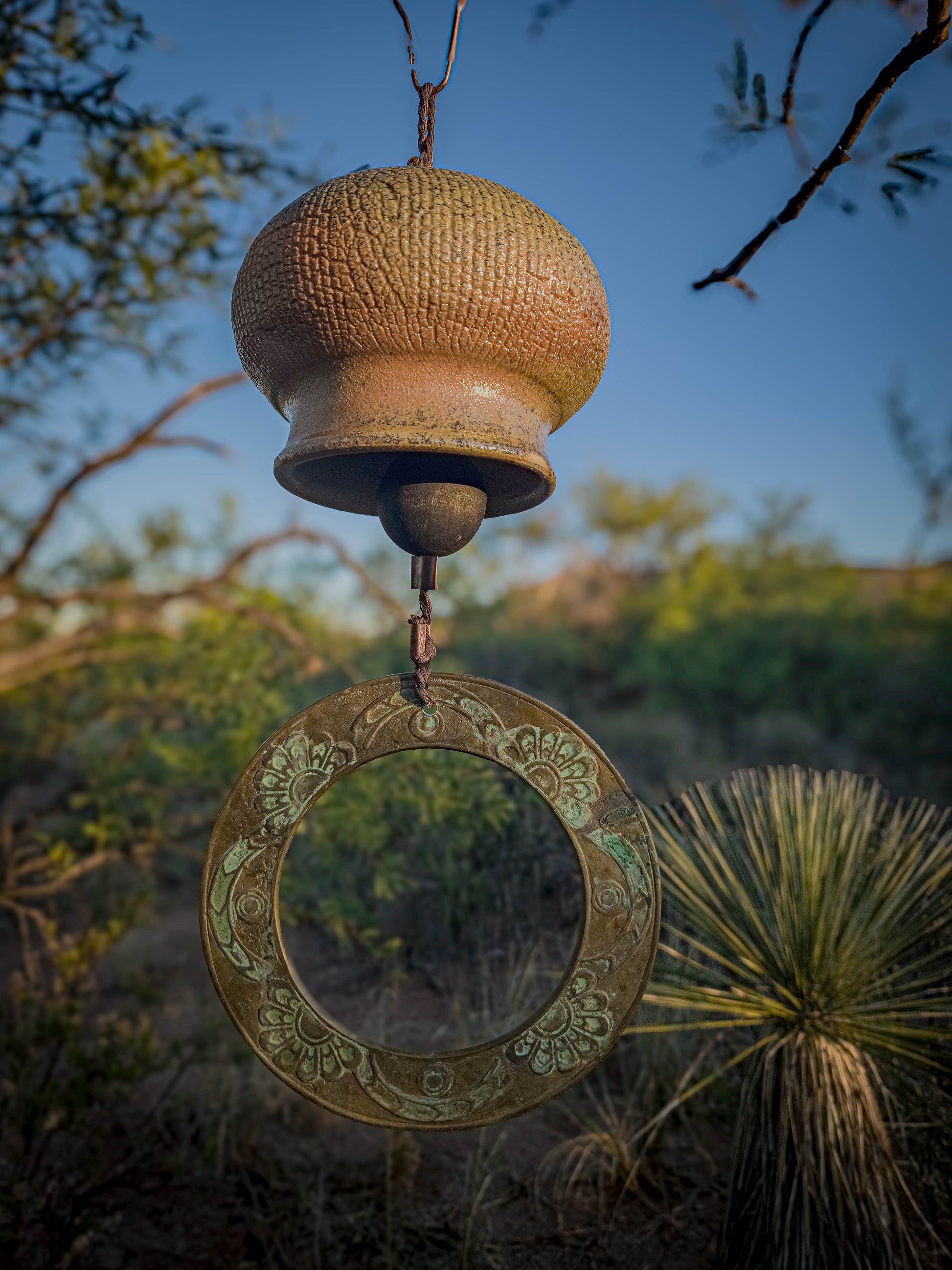 Wood Fire Relic Bell #3 • Brass Ring by Dirt Creature Pottery