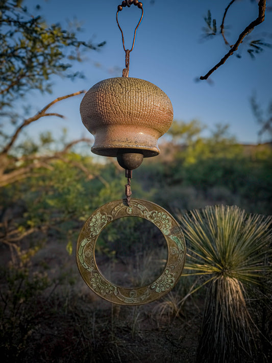 Wood Fire Relic Bell #3 • Brass Ring by Dirt Creature Pottery