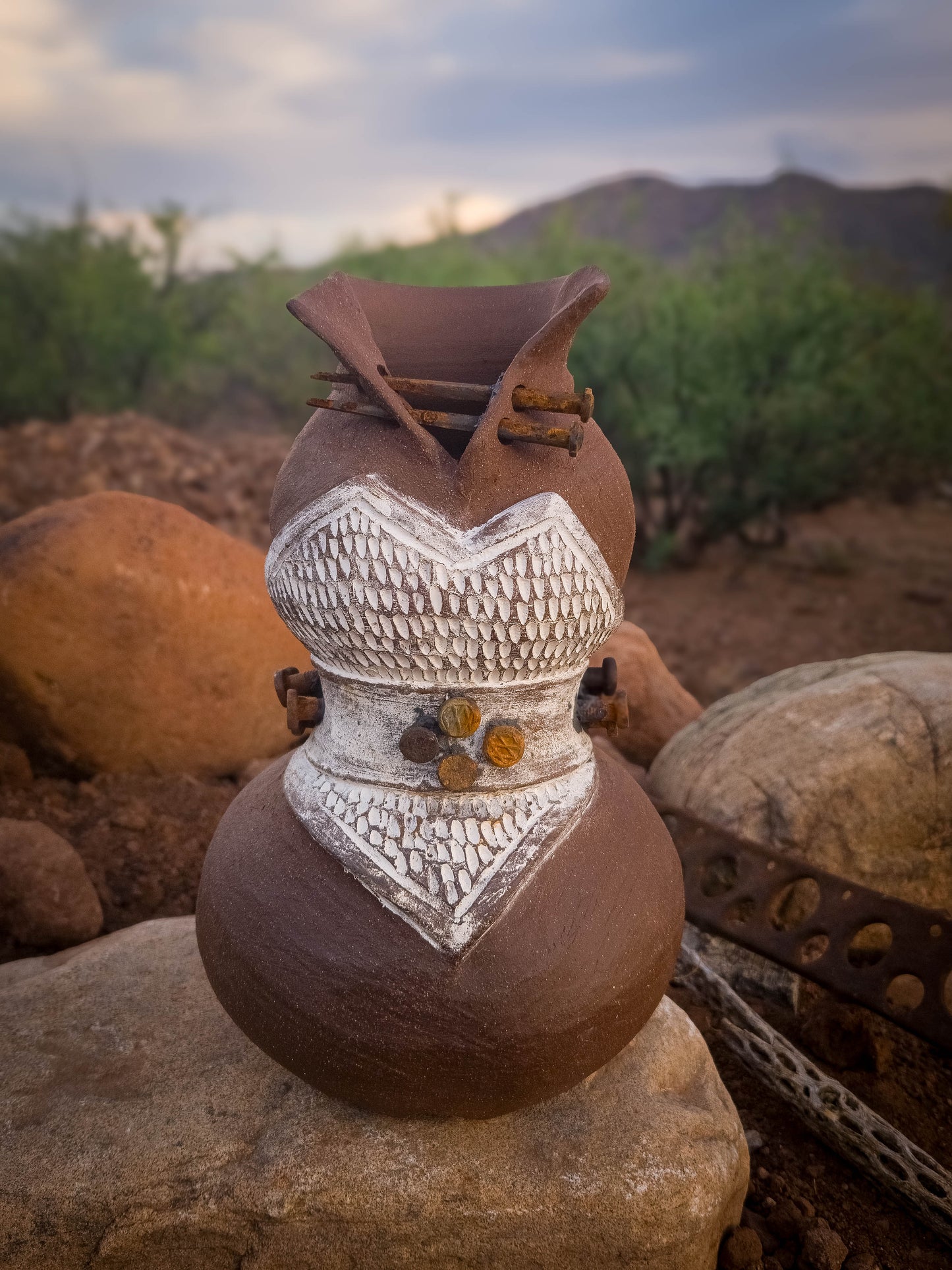 Rust Becoming • White Corset by Dirt Creature Pottery