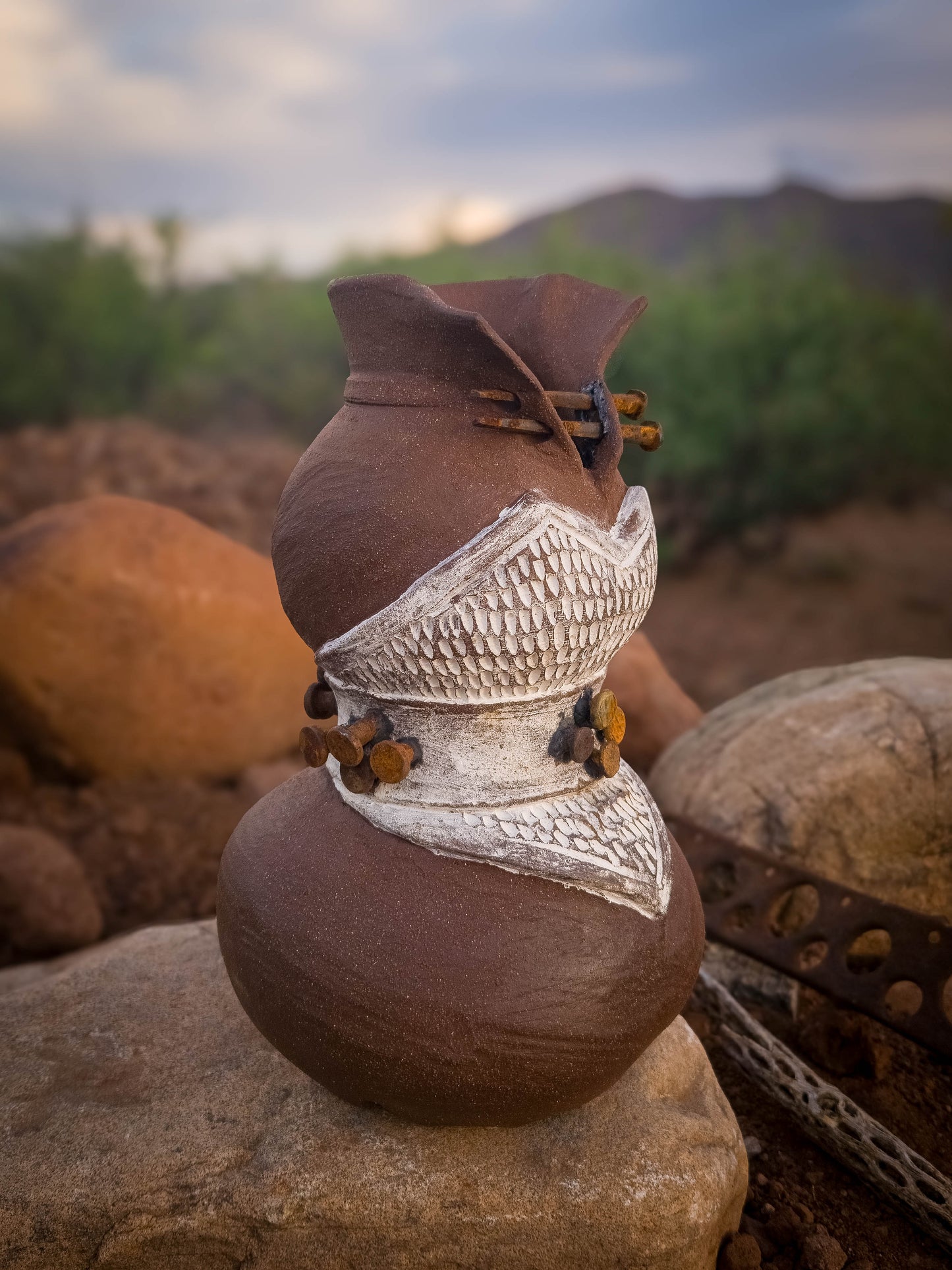 Rust Becoming • White Corset by Dirt Creature Pottery