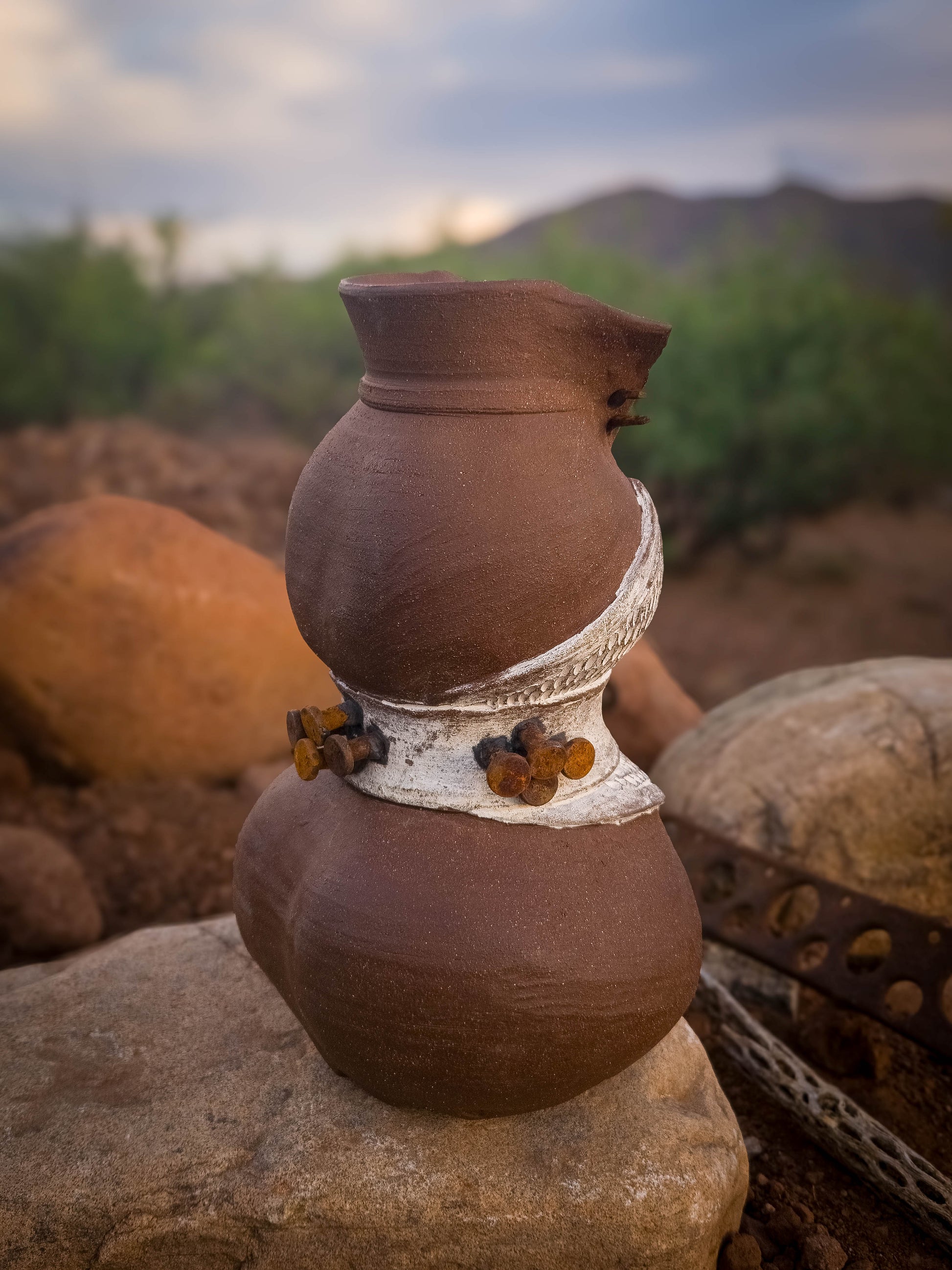 Rust Becoming • White Corset by Dirt Creature Pottery