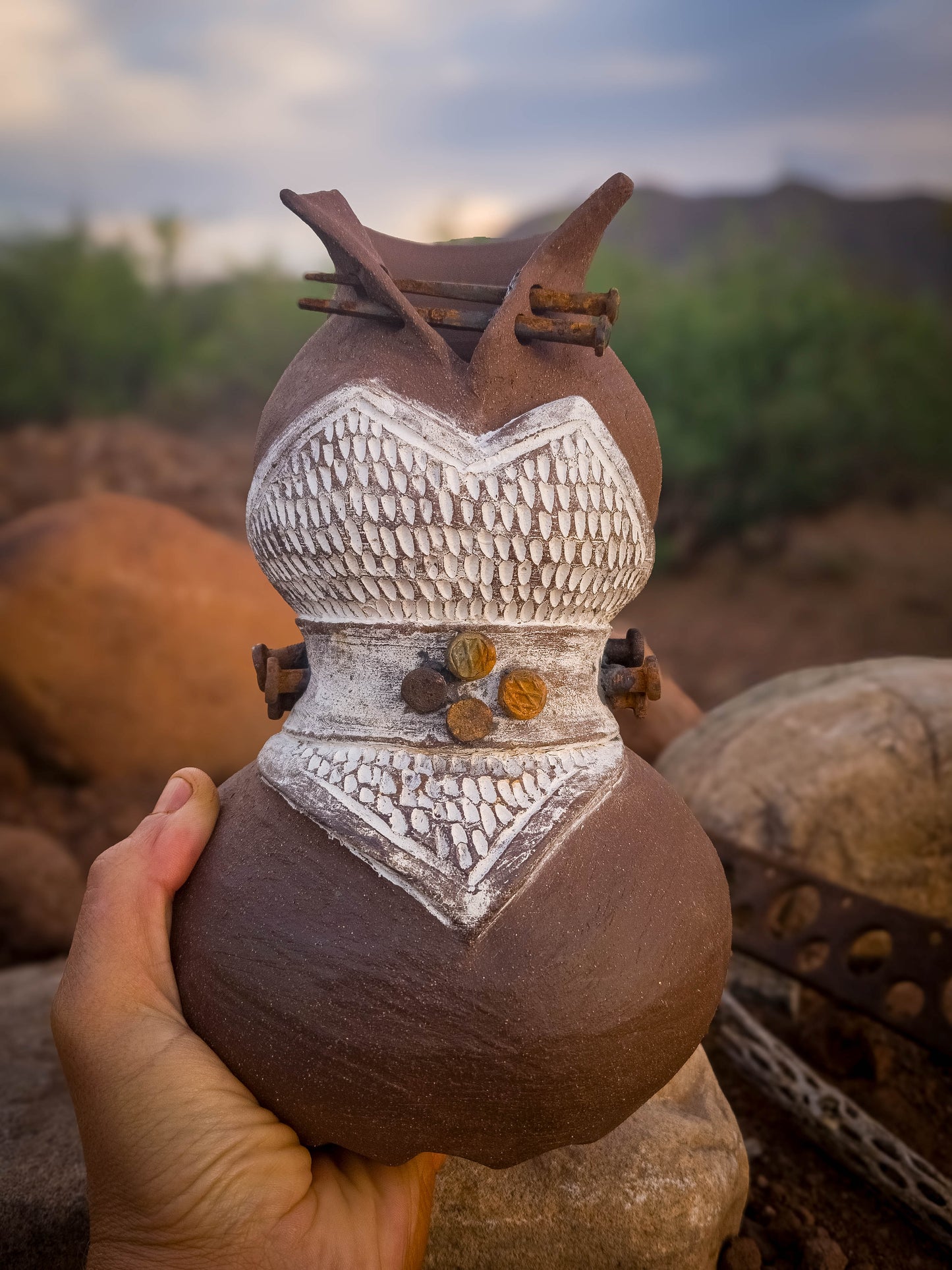 Rust Becoming • White Corset by Dirt Creature Pottery
