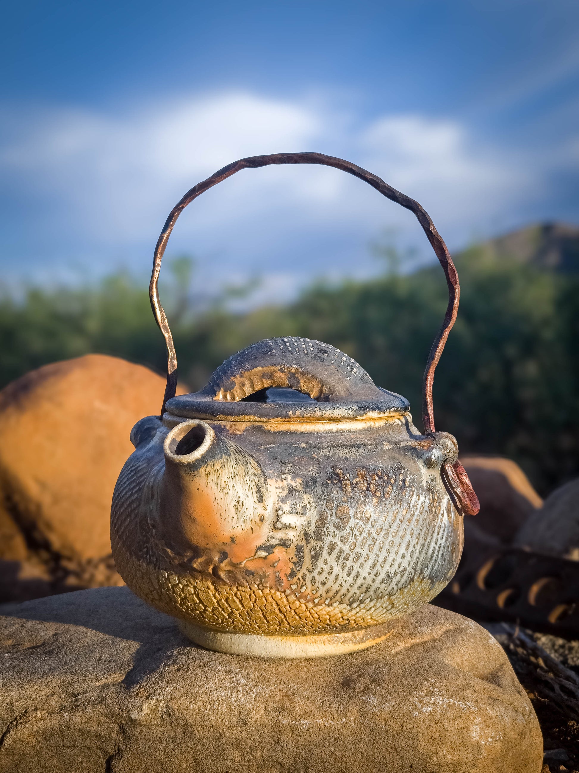 Wood Fire Teapot with Copper Handle by Dirt Creature Pottery