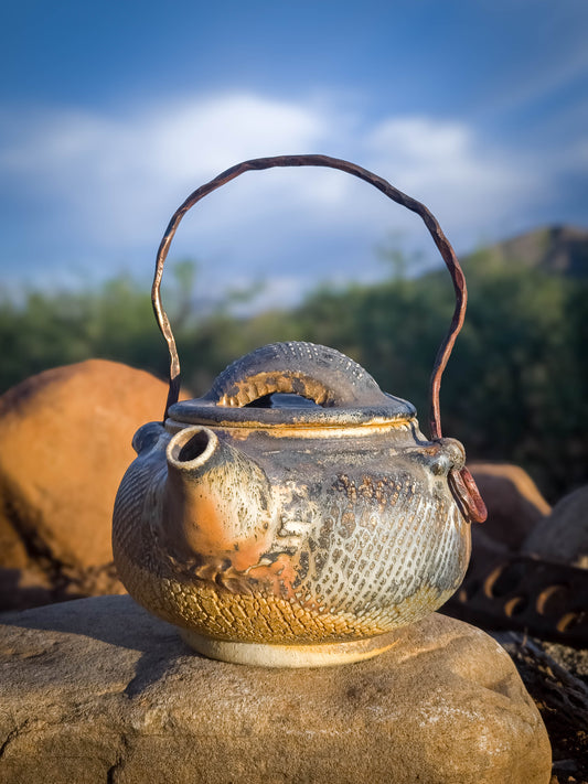 Wood Fire Teapot with Copper Handle by Dirt Creature Pottery