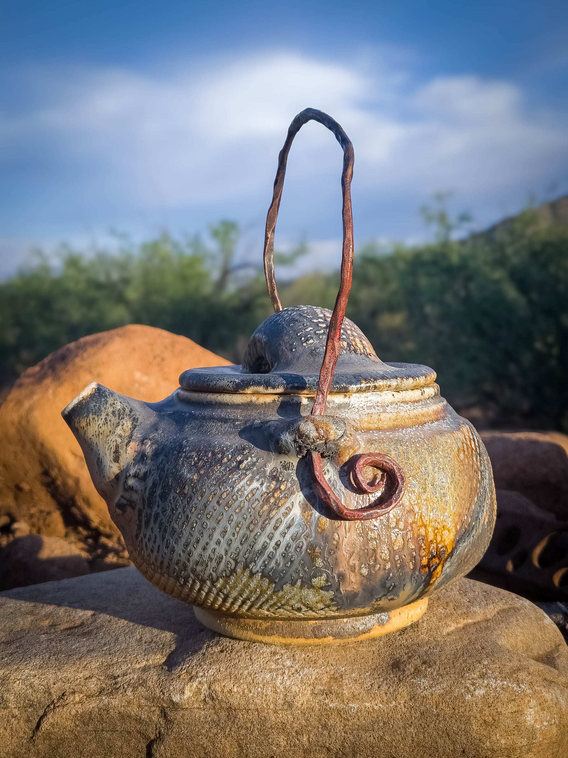 Wood Fire Teapot with Copper Handle by Dirt Creature Pottery