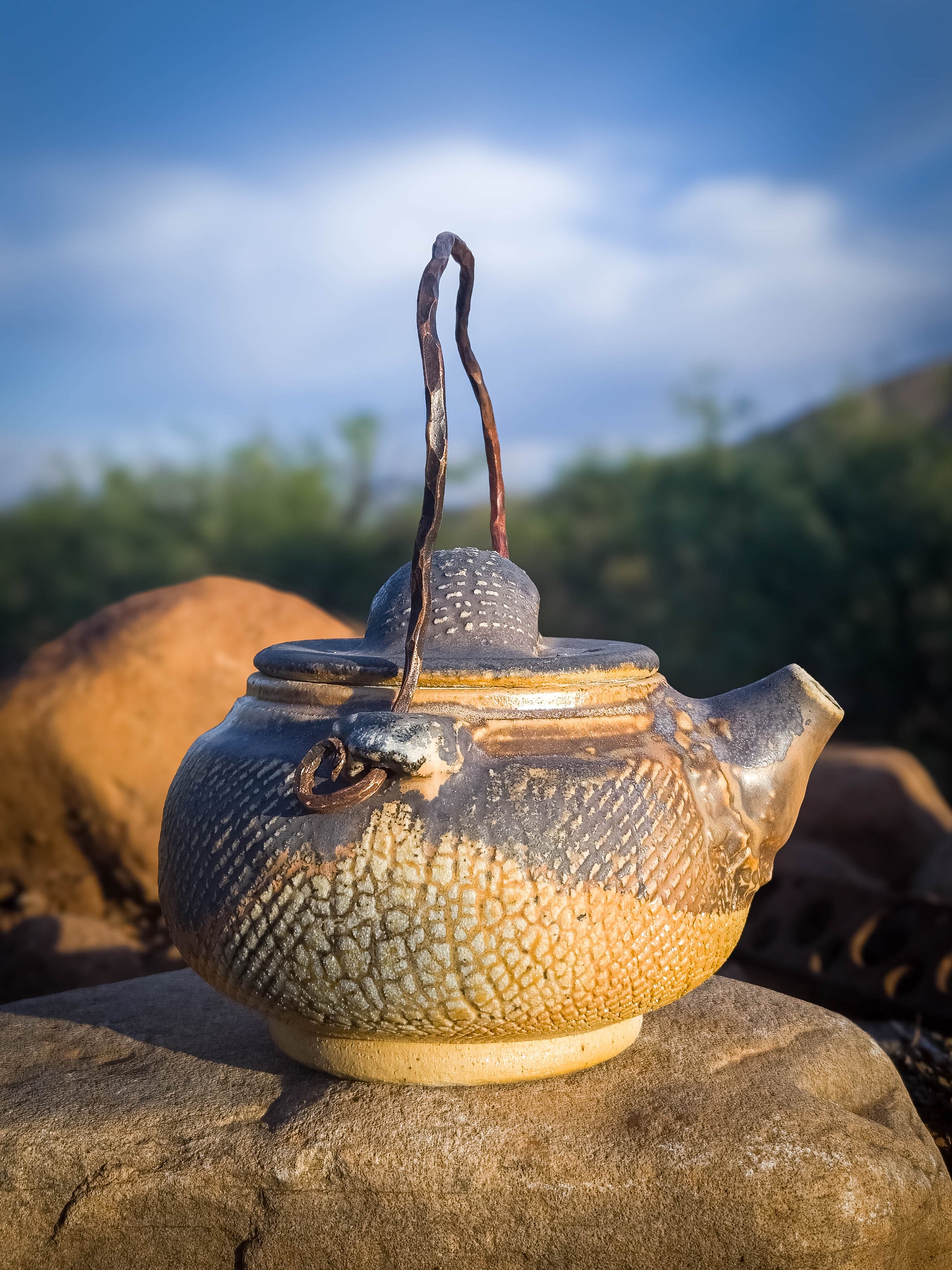 Wood Fire Teapot with Copper Handle by Dirt Creature Pottery