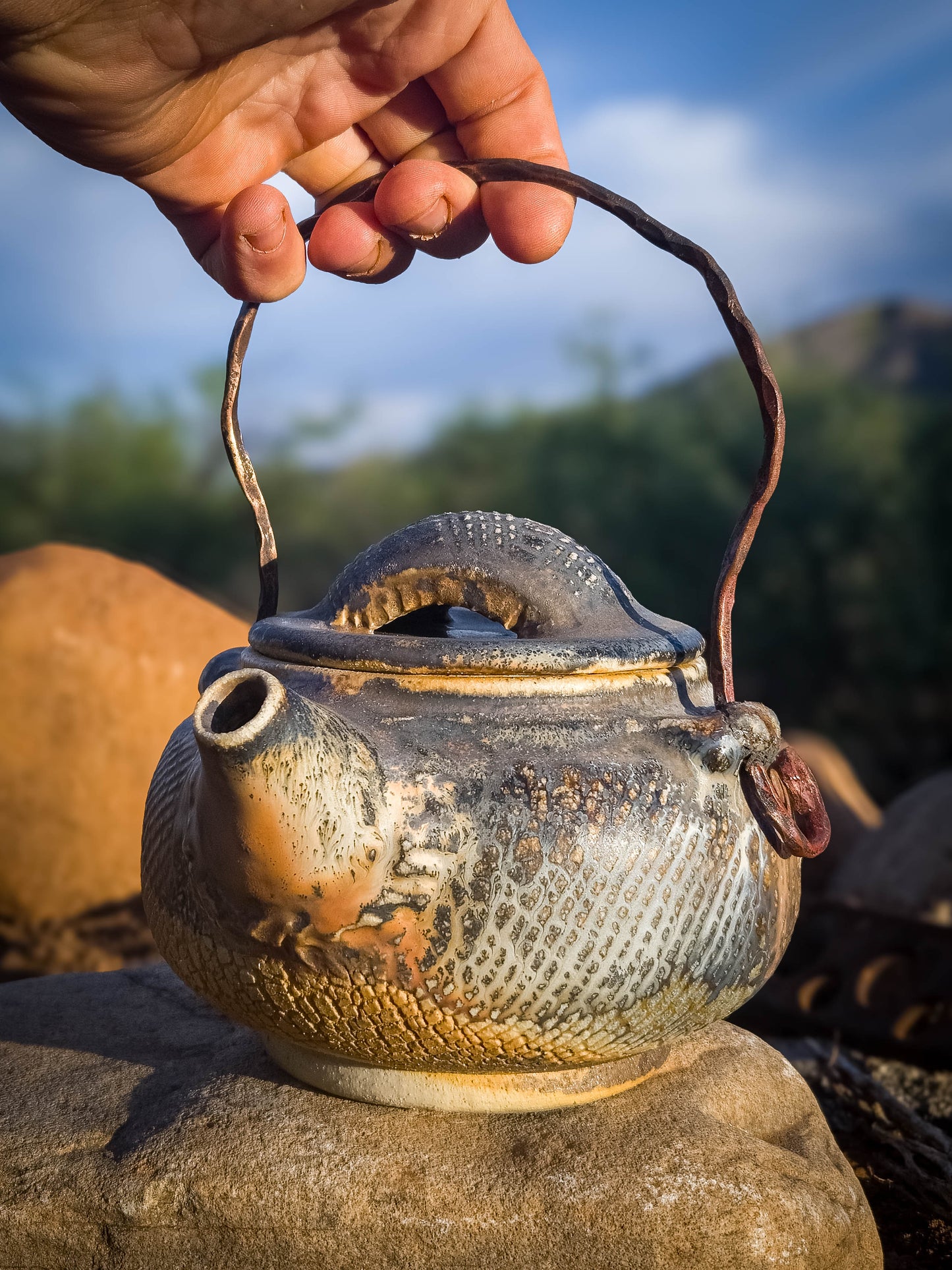 Wood Fire Teapot with Copper Handle by Dirt Creature Pottery