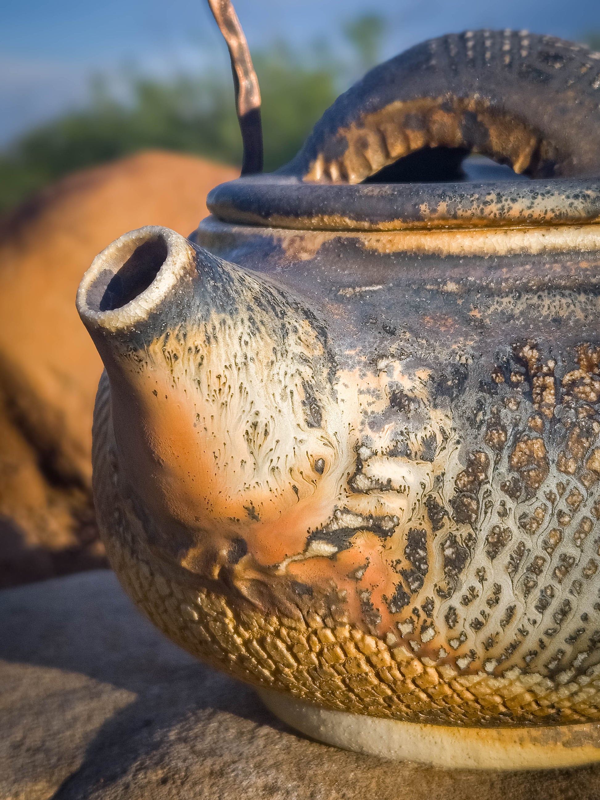 Wood Fire Teapot with Copper Handle by Dirt Creature Pottery