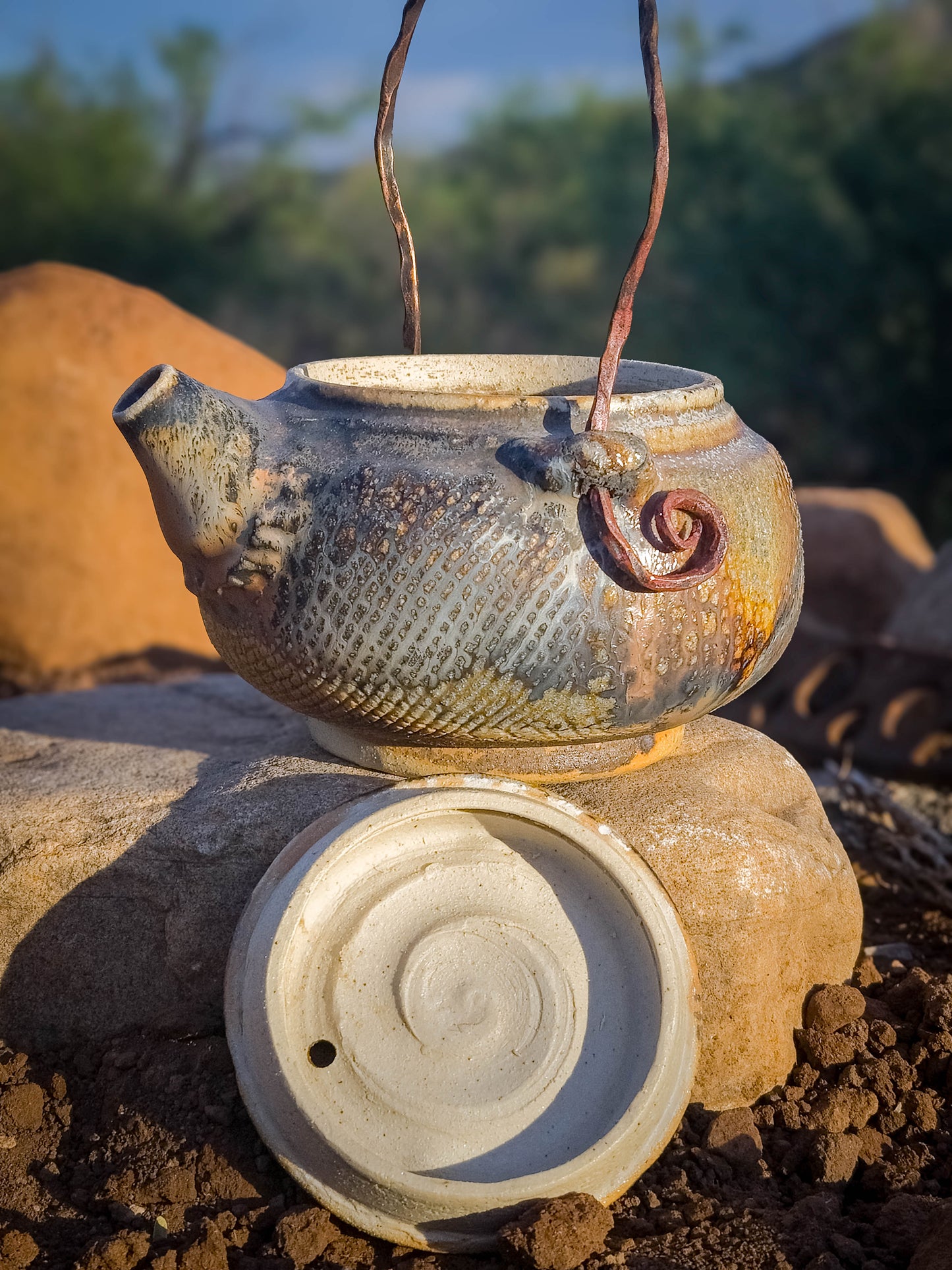 Wood Fire Teapot with Copper Handle by Dirt Creature Pottery