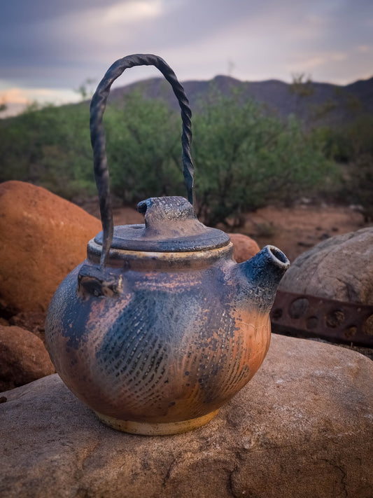 Wood Fire Teapot with Steel Handle #1 by Dirt Creature Pottery