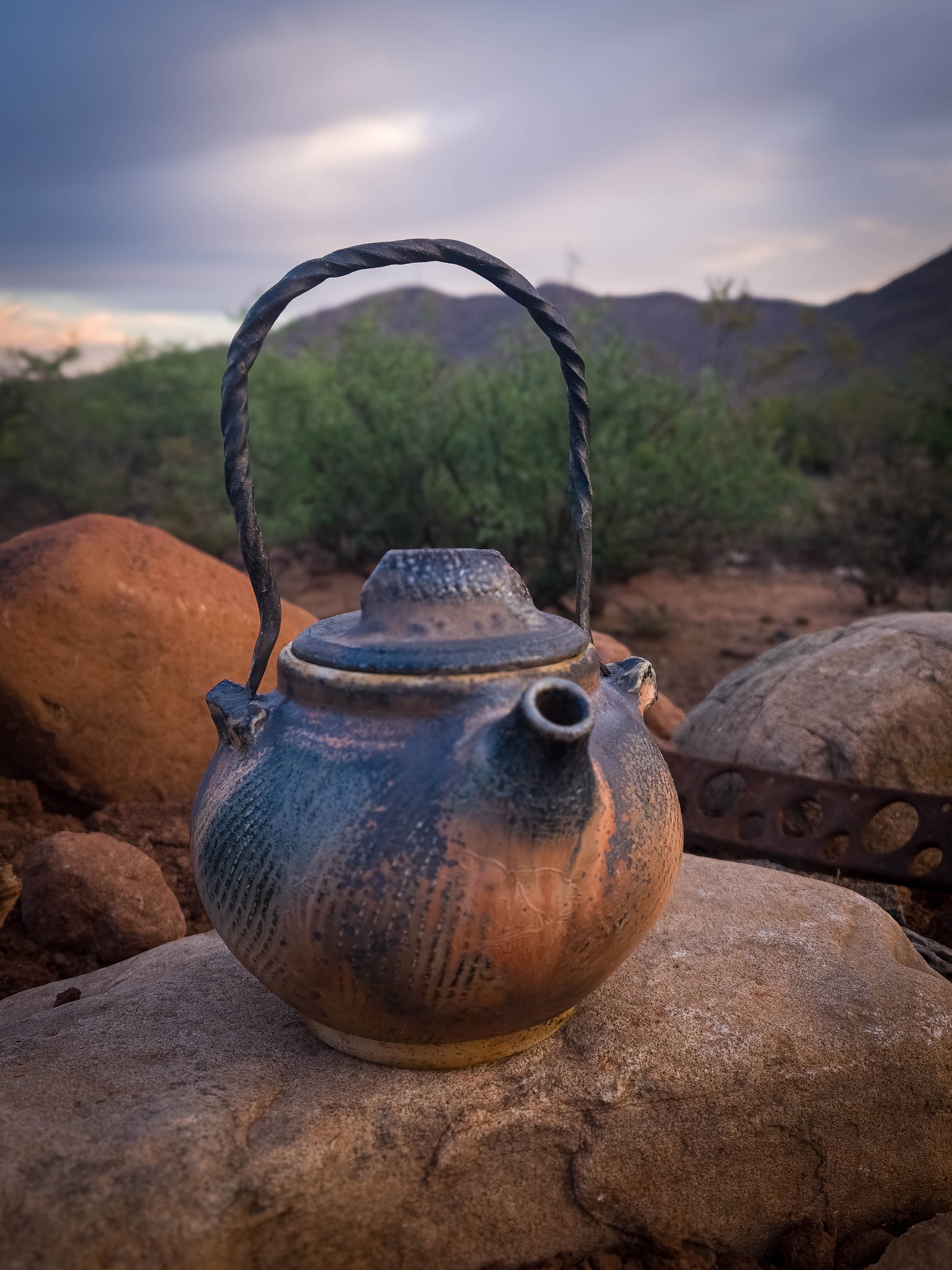 Wood Fire Teapot with Steel Handle #1 by Dirt Creature Pottery