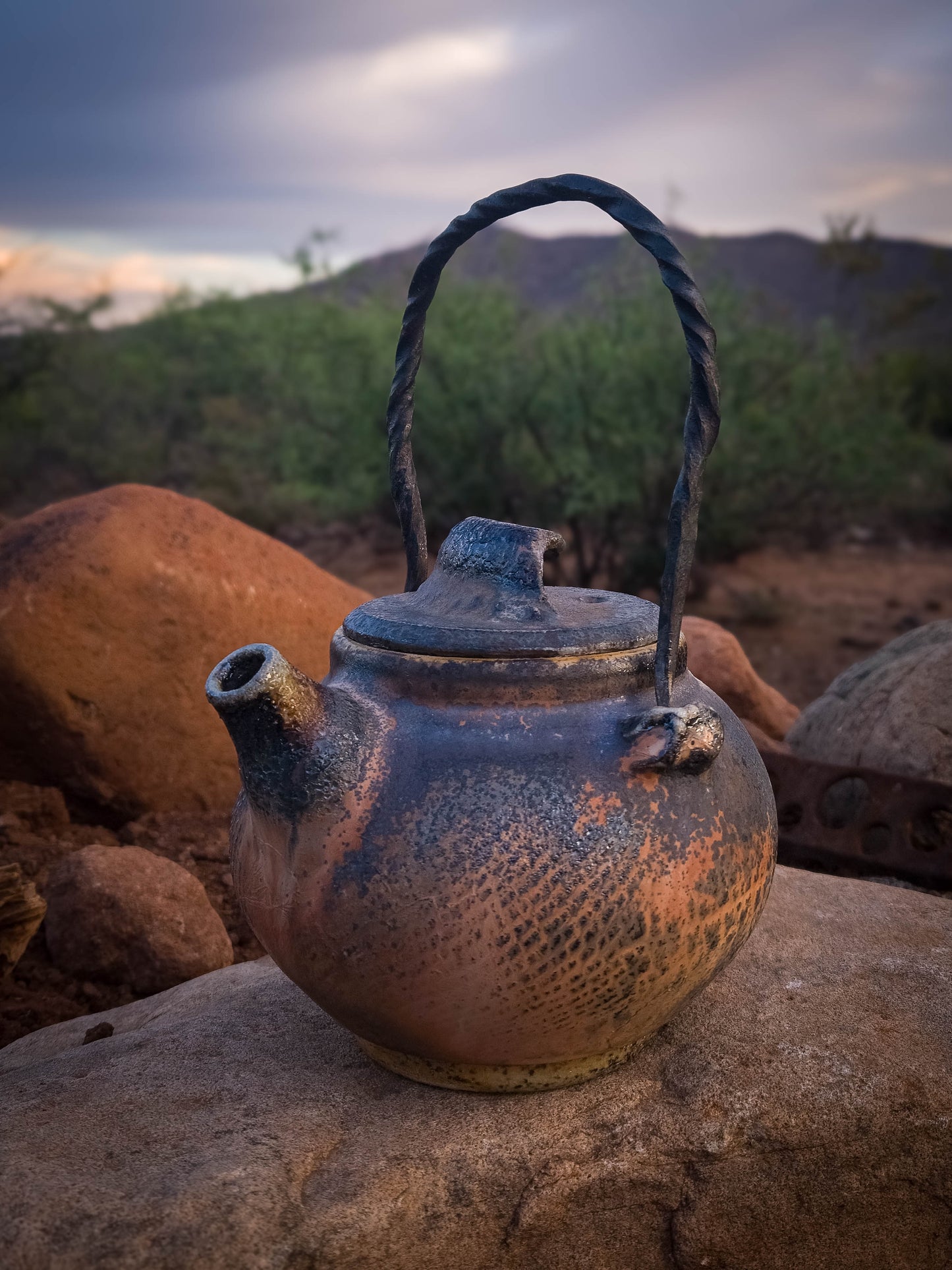 Wood Fire Teapot with Steel Handle #1 by Dirt Creature Pottery