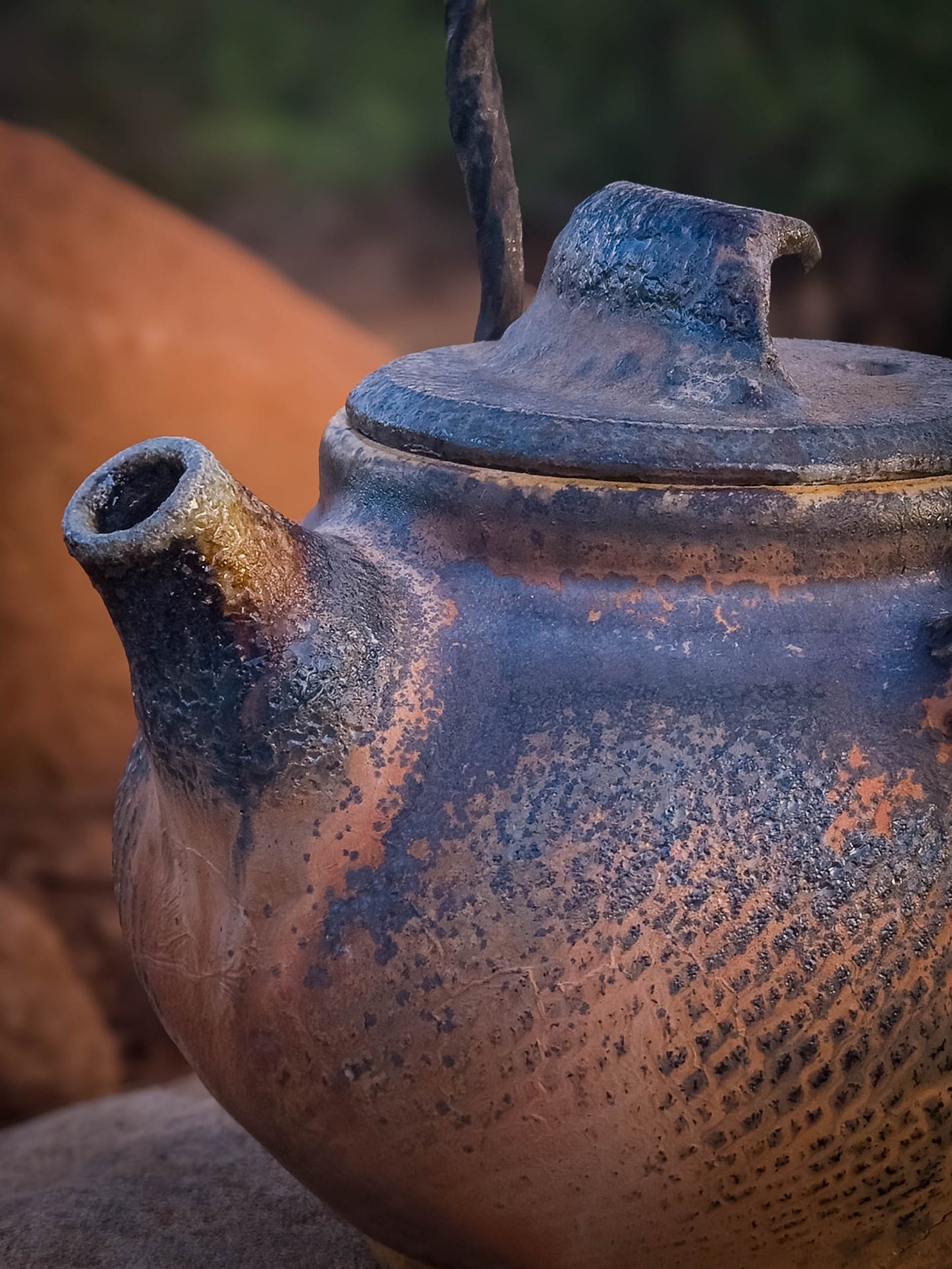 Wood Fire Teapot with Steel Handle #1 by Dirt Creature Pottery