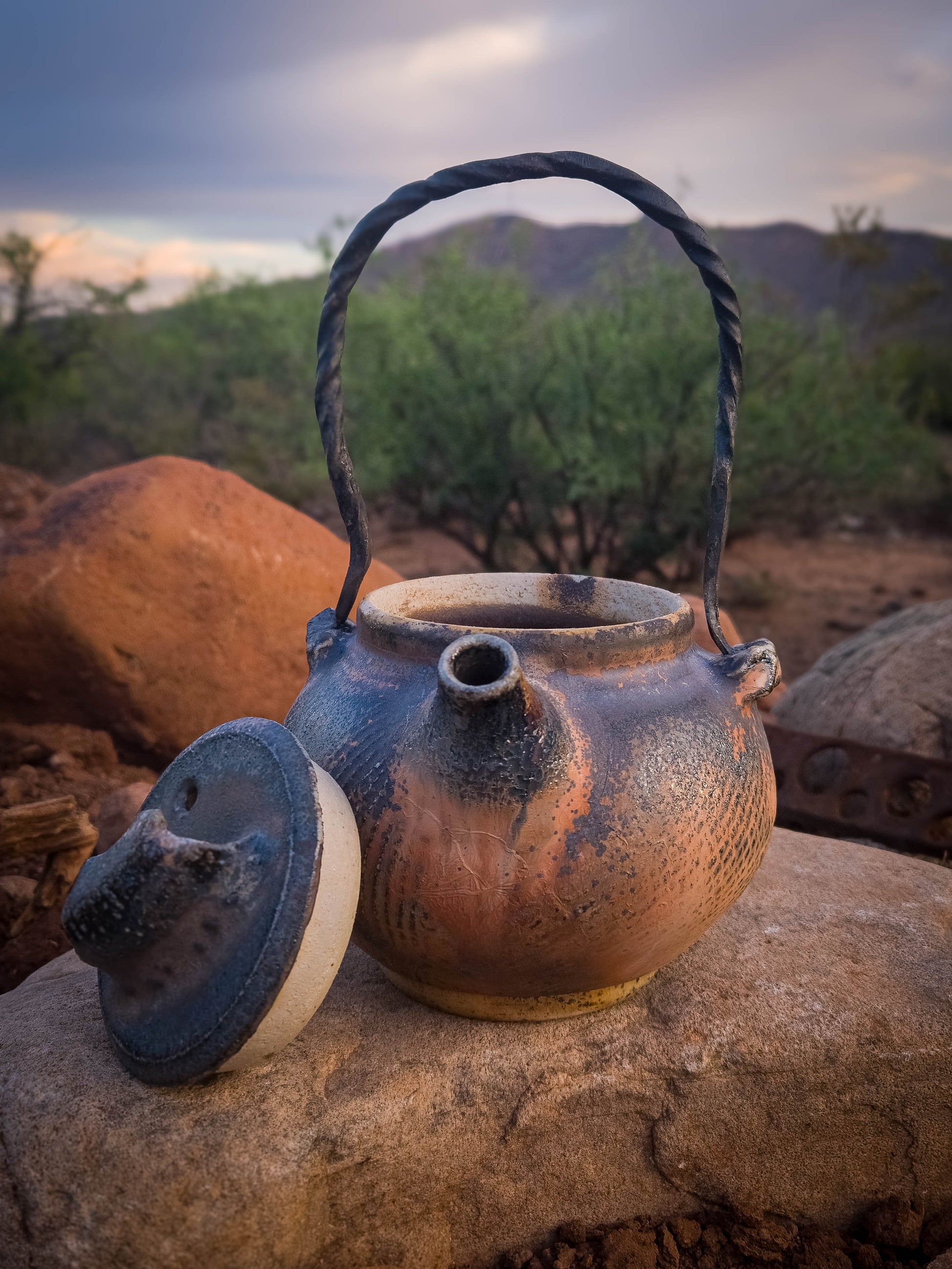 Wood Fire Teapot with Steel Handle #1 by Dirt Creature Pottery