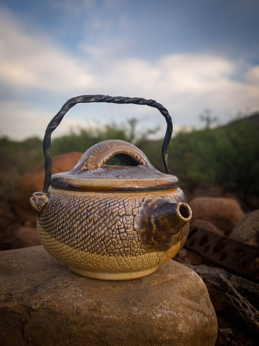Wood Fire Teapot with Steel Handle #2 by Dirt Creature Pottery