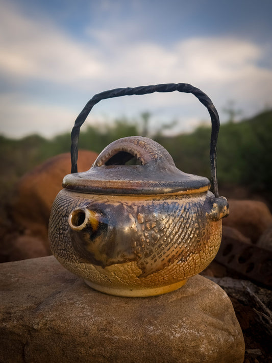 Wood Fire Teapot with Steel Handle #2 by Dirt Creature Pottery