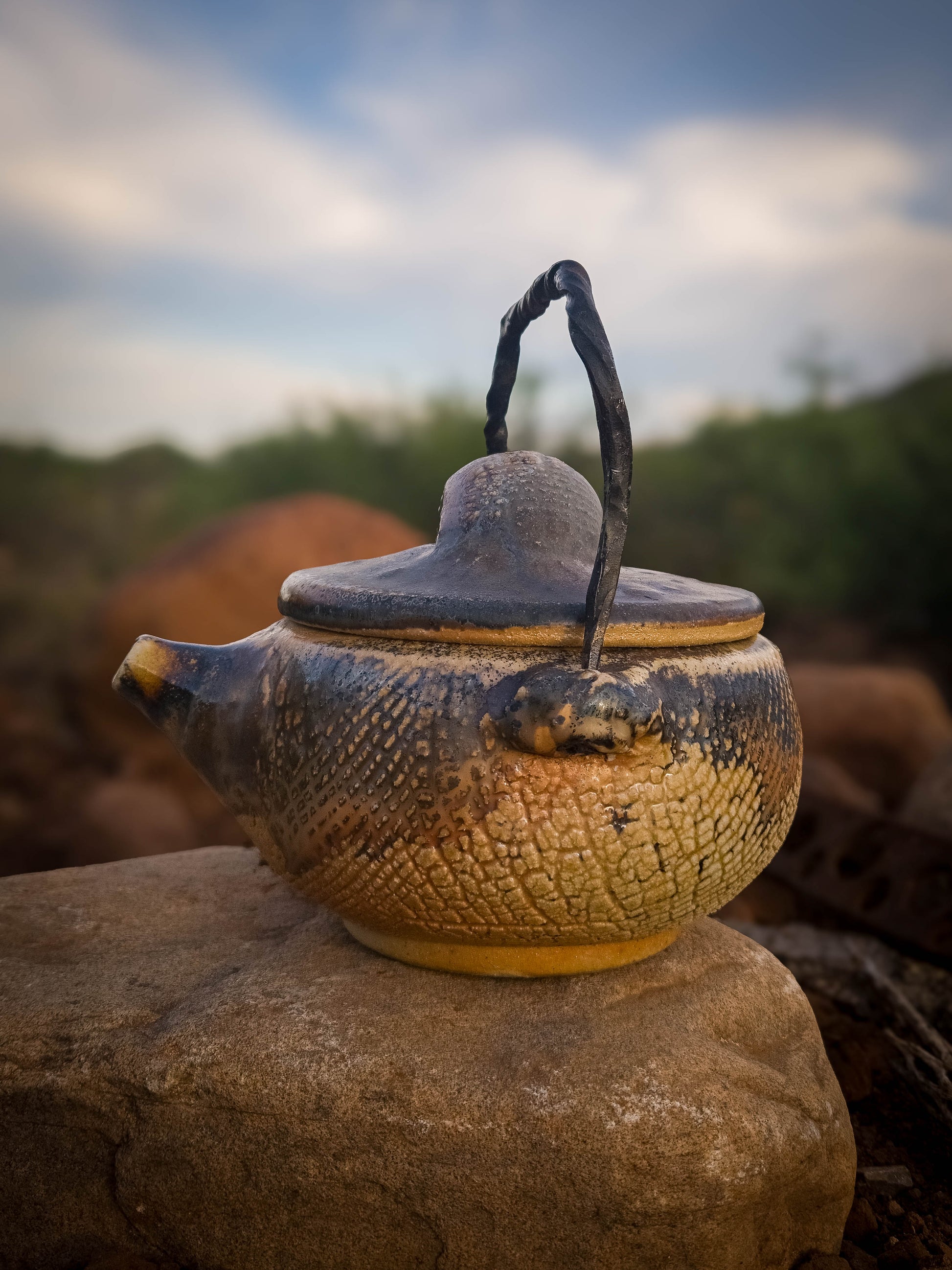 Wood Fire Teapot with Steel Handle #2 by Dirt Creature Pottery