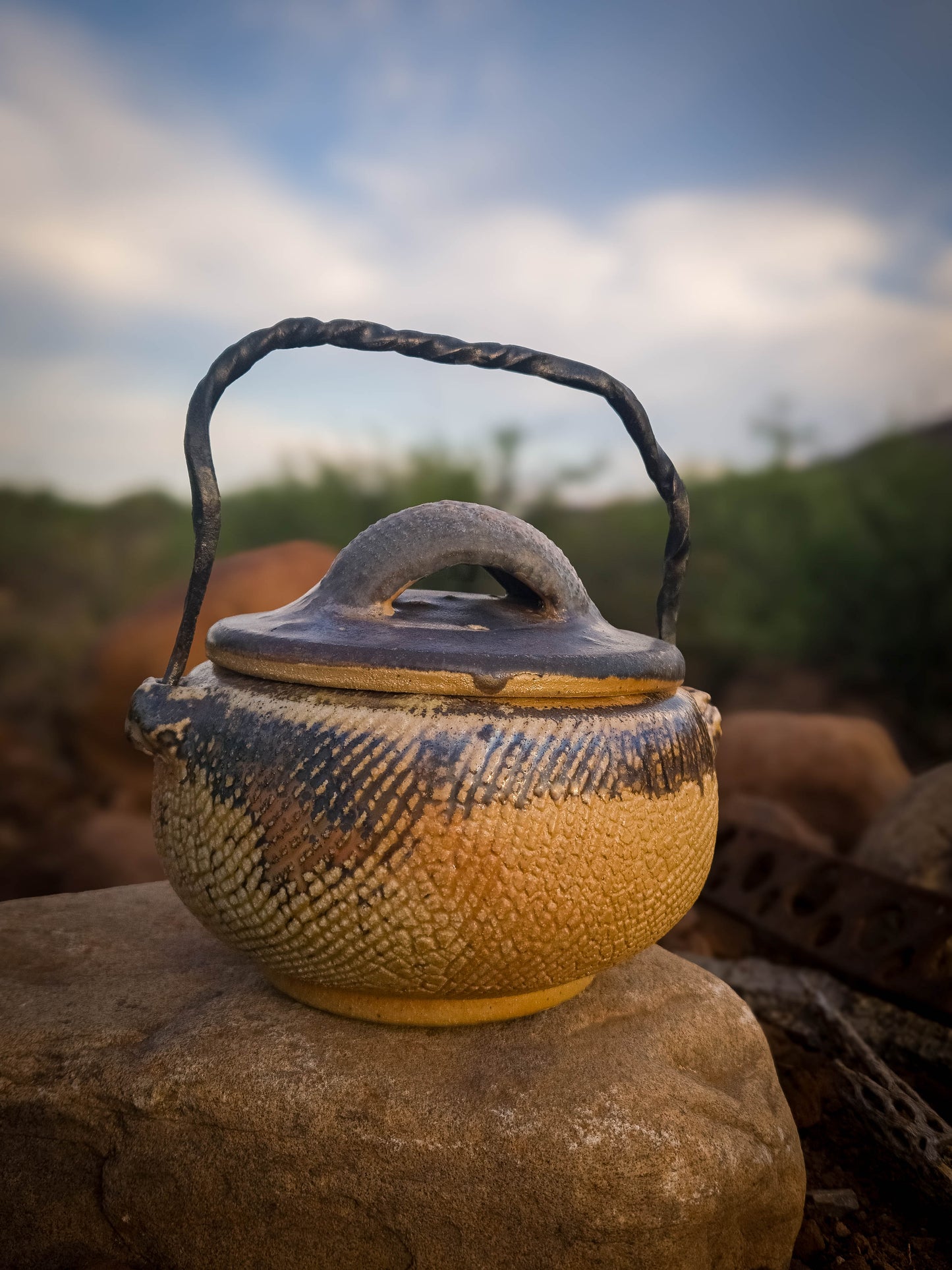 Wood Fire Teapot with Steel Handle #2 by Dirt Creature Pottery