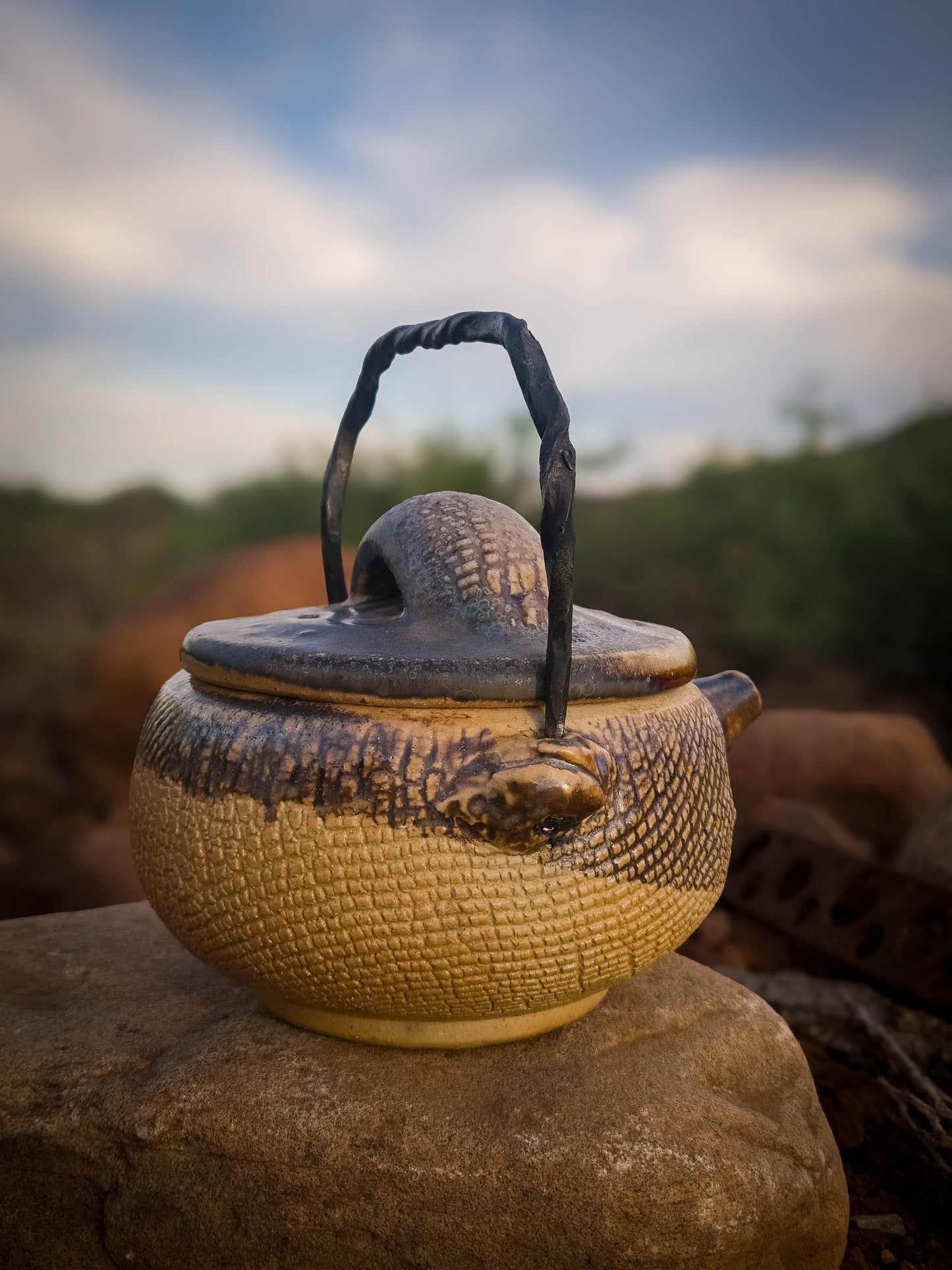Wood Fire Teapot with Steel Handle #2 by Dirt Creature Pottery