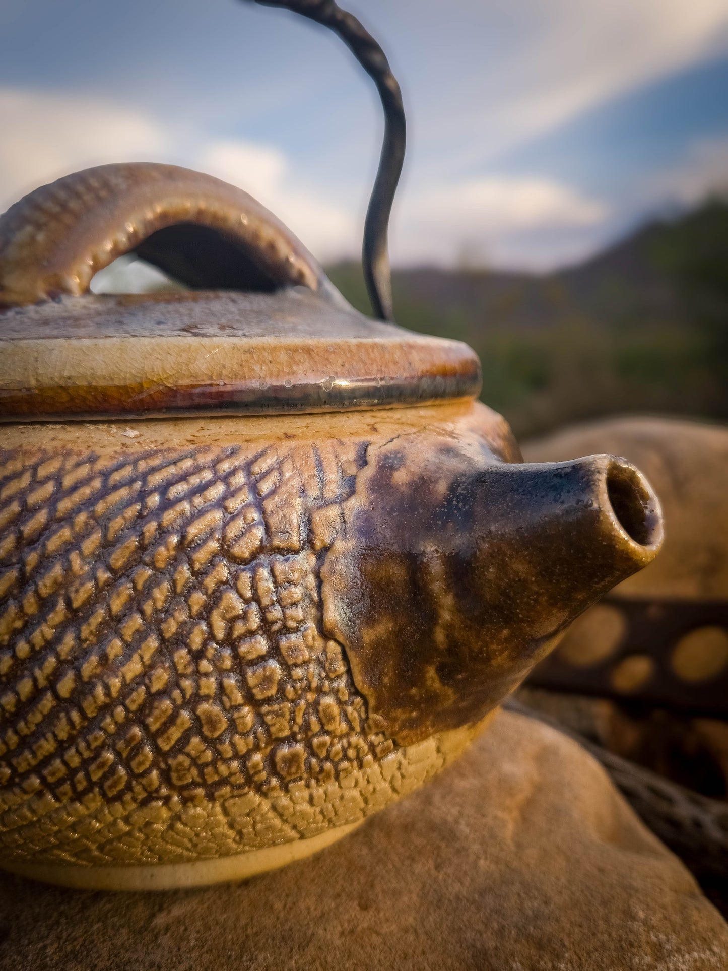 Wood Fire Teapot with Steel Handle #2 by Dirt Creature Pottery
