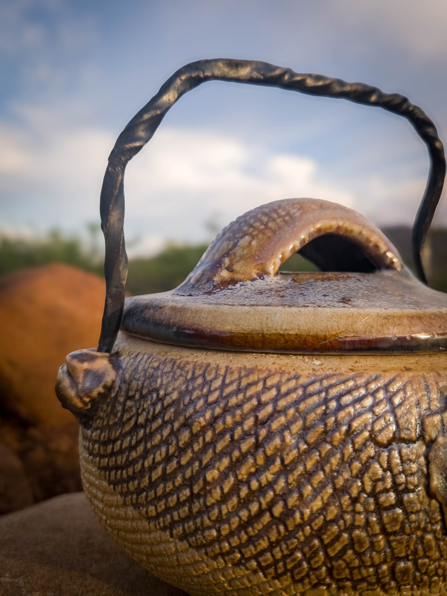 Wood Fire Teapot with Steel Handle #2 by Dirt Creature Pottery