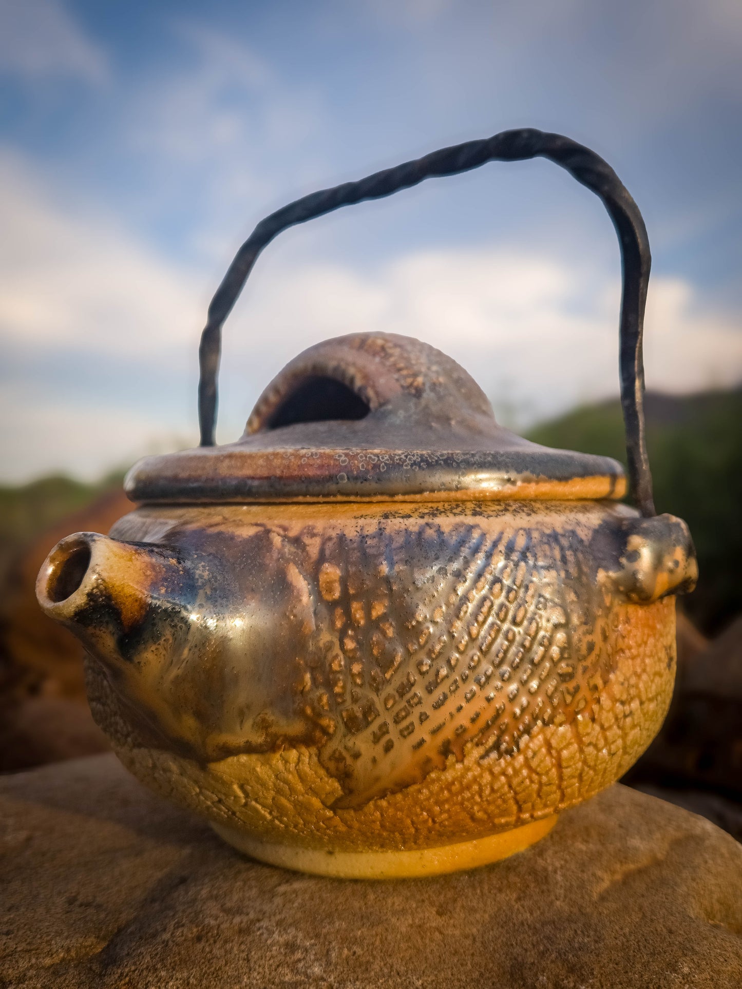 Wood Fire Teapot with Steel Handle #2 by Dirt Creature Pottery