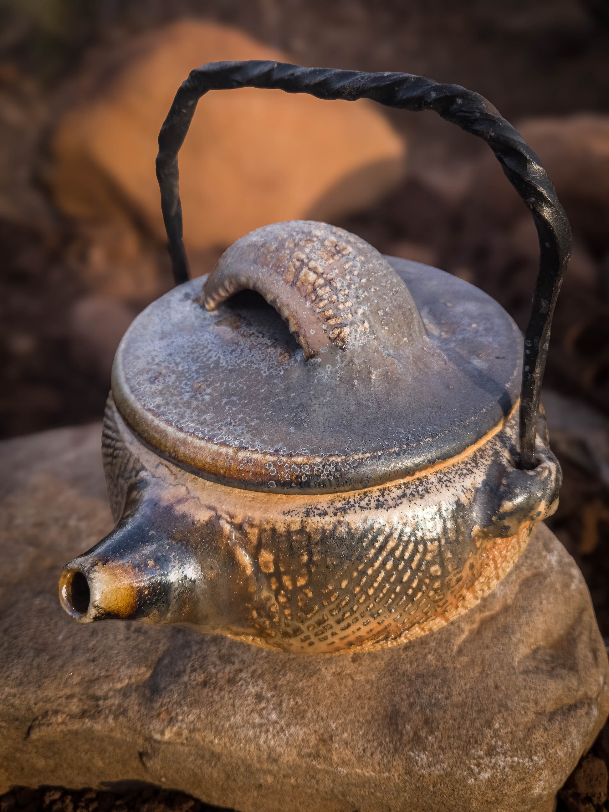Wood Fire Teapot with Steel Handle #2 by Dirt Creature Pottery