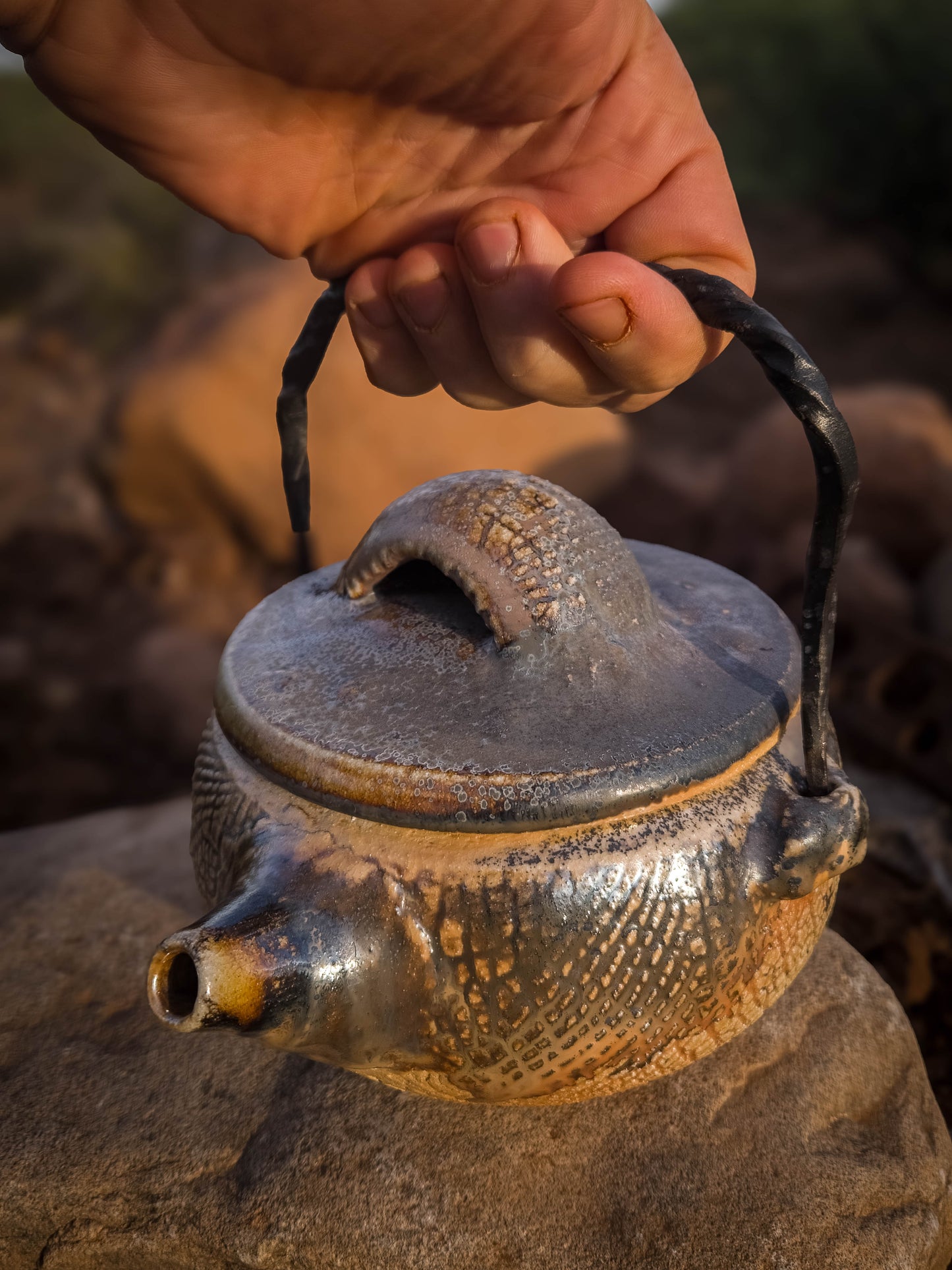 Wood Fire Teapot with Steel Handle #2 by Dirt Creature Pottery