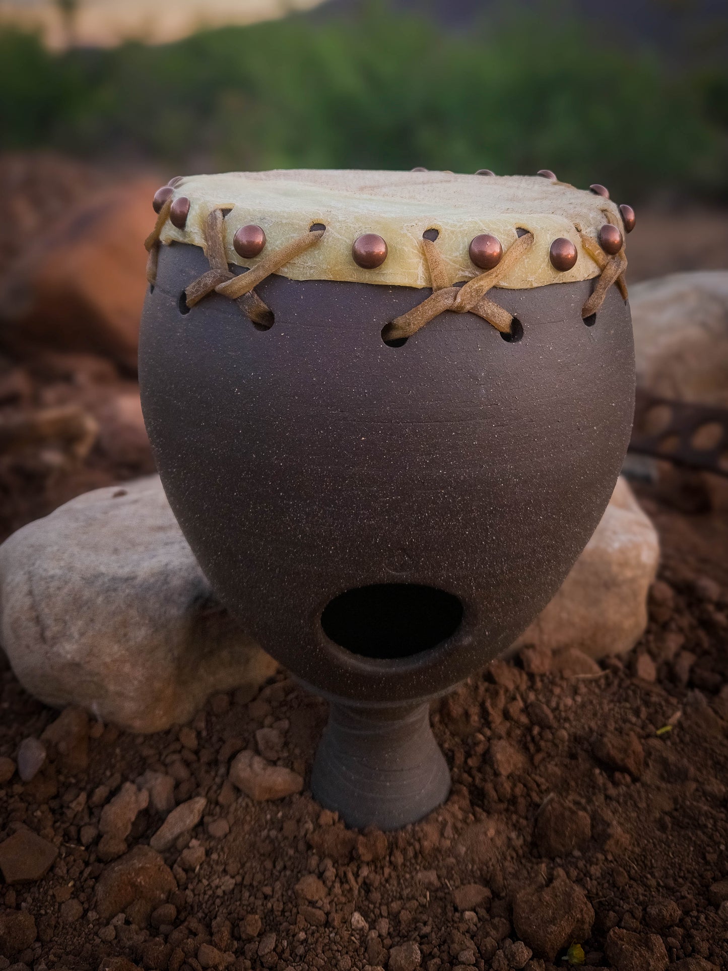 Black Clay Udu with Turquoise by Dirt Creature Pottery
