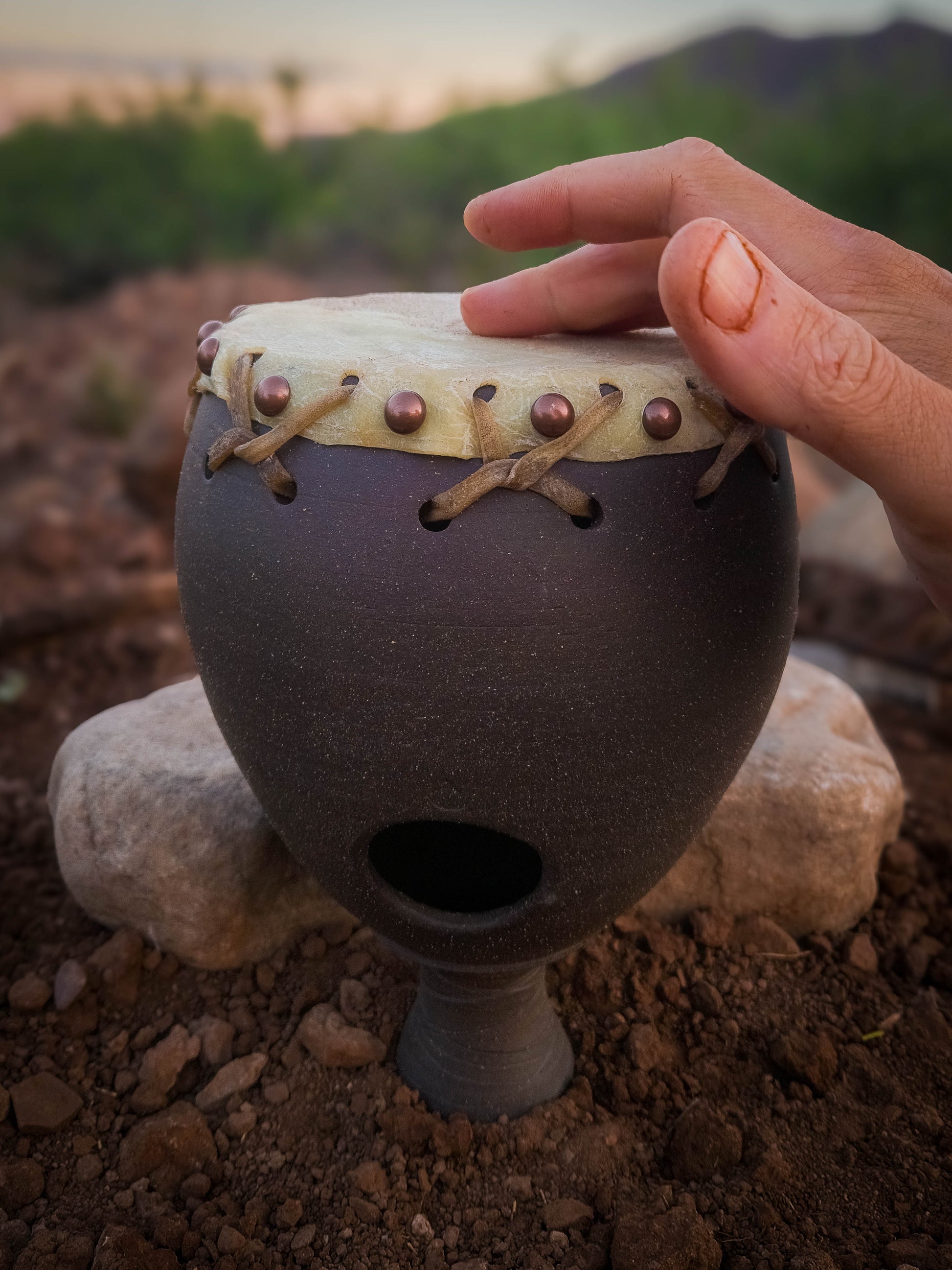Black Clay Udu with Turquoise by Dirt Creature Pottery