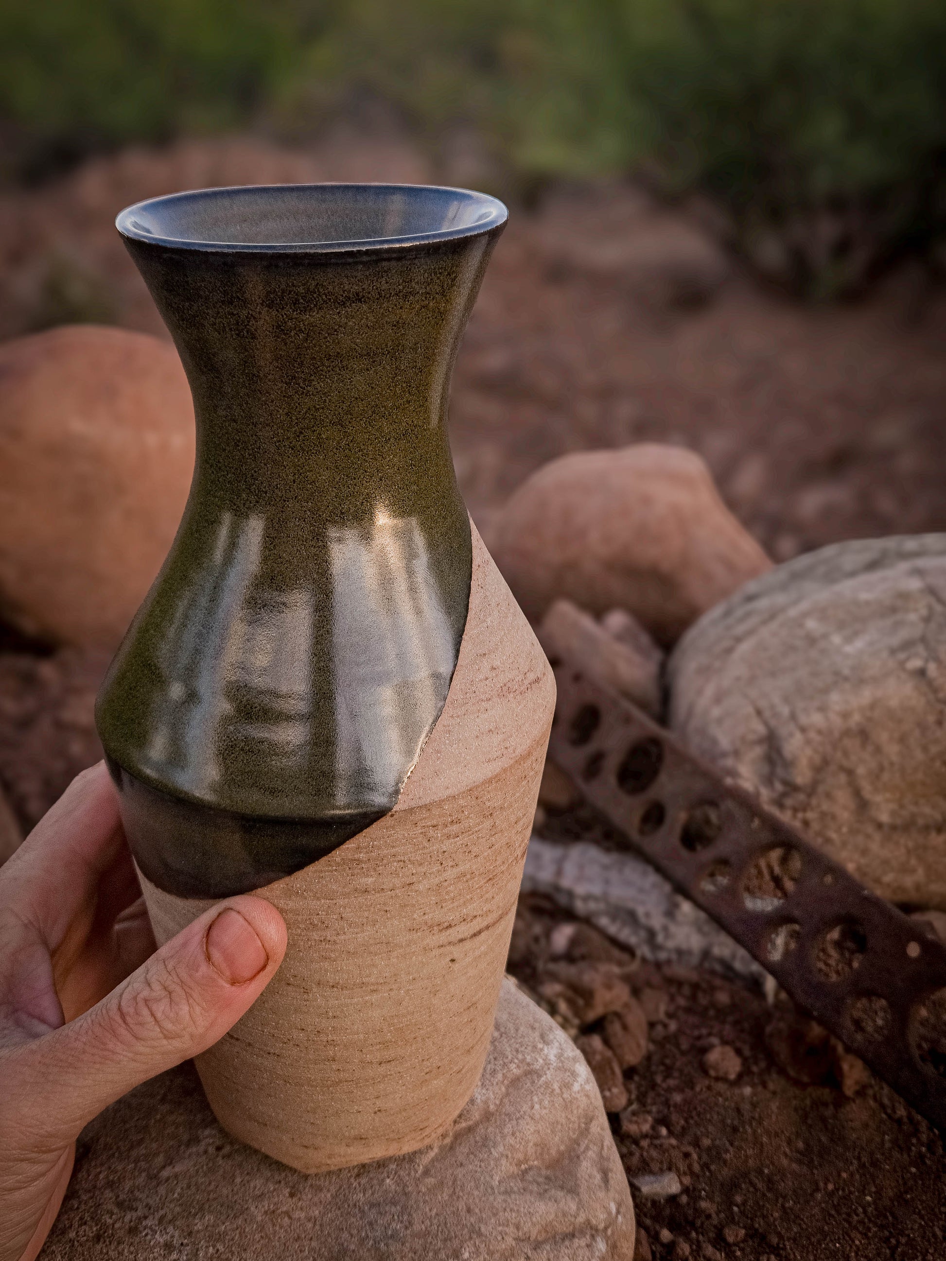 Desert Verdigris Vase #3 by Dirt Creature Pottery