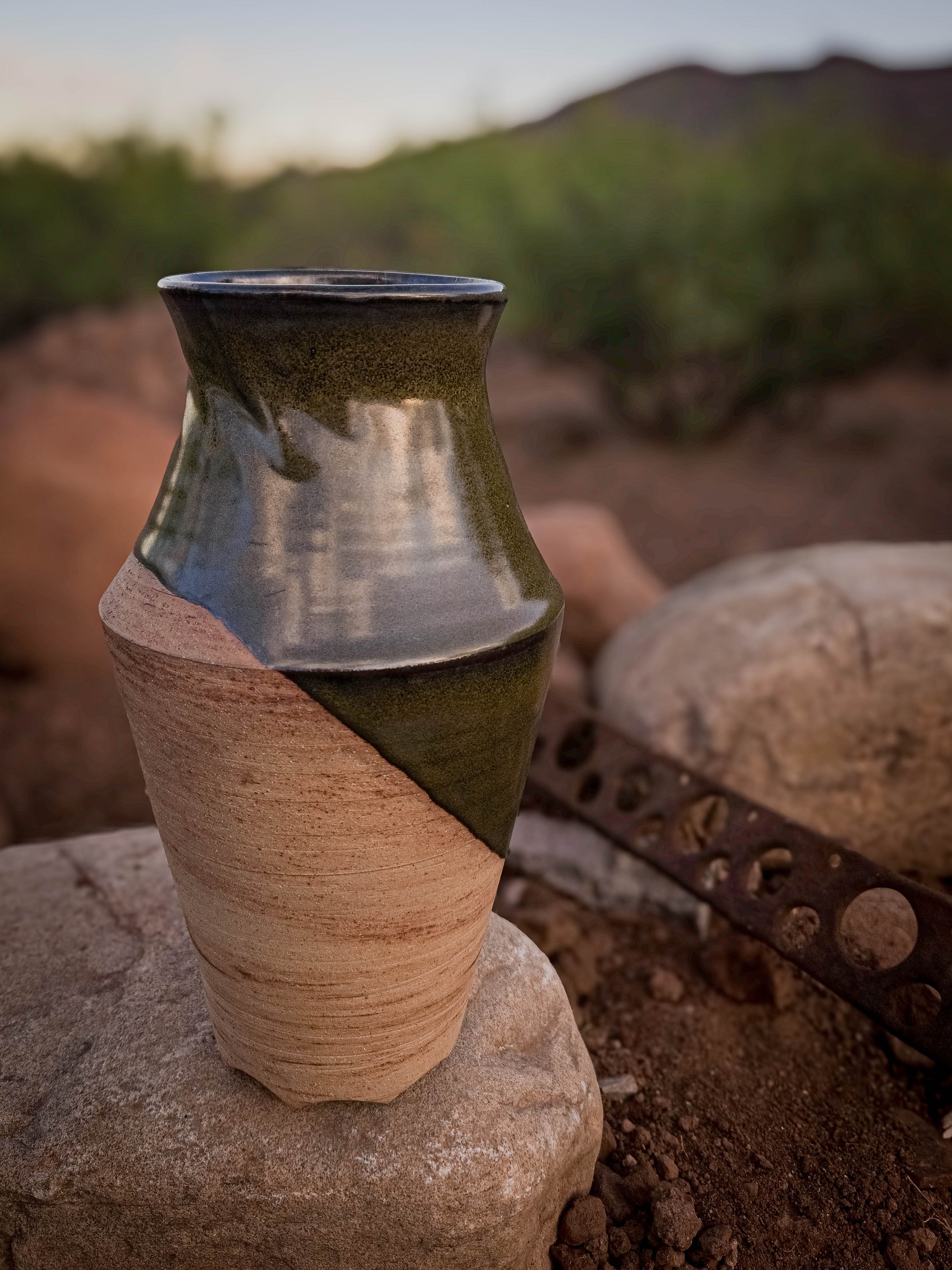 Desert Verdigris Vase #4 by Dirt Creature Pottery