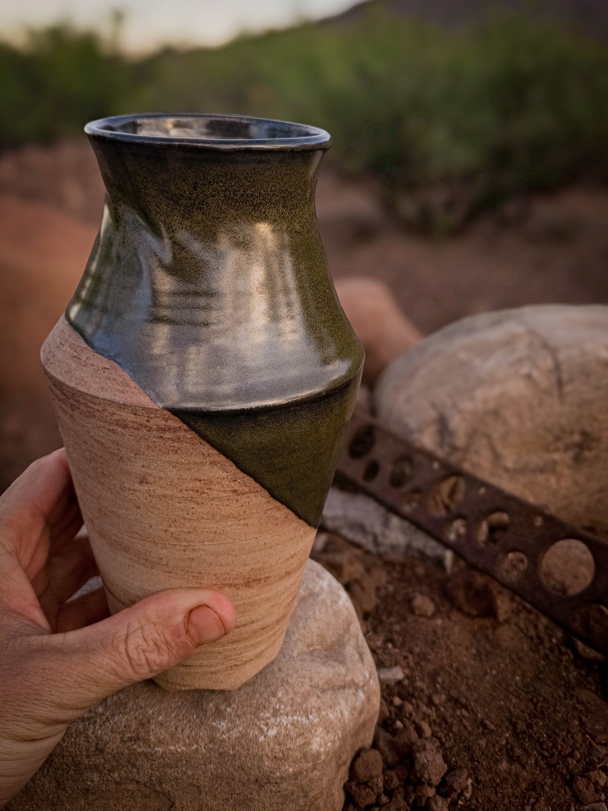 Desert Verdigris Vase #4 by Dirt Creature Pottery