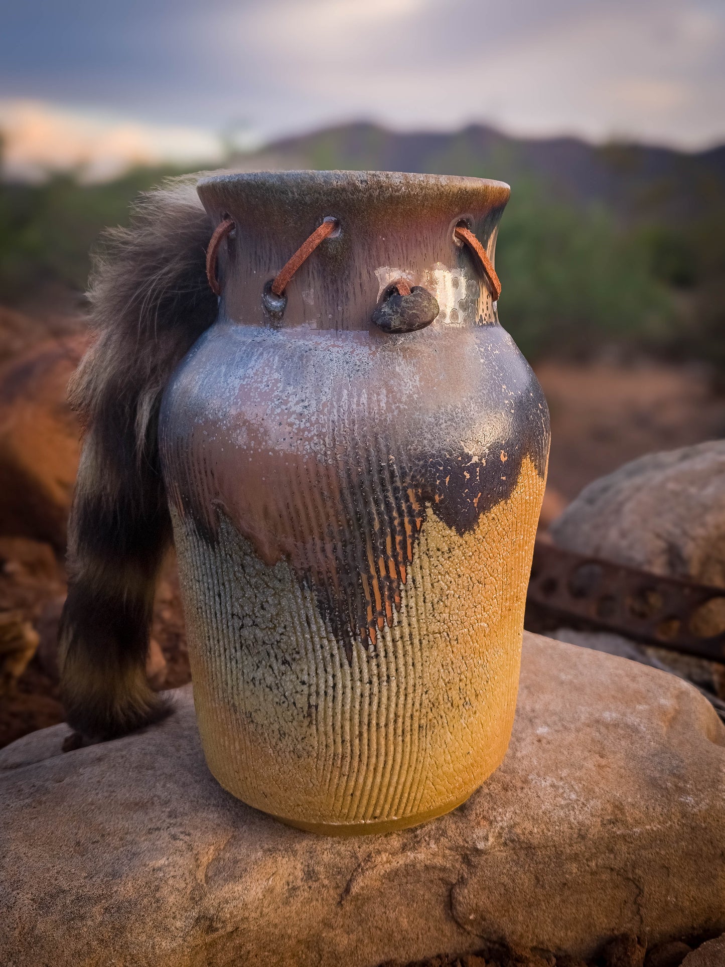 Badger Tail Wood Fire Vase by Dirt Creature Pottery