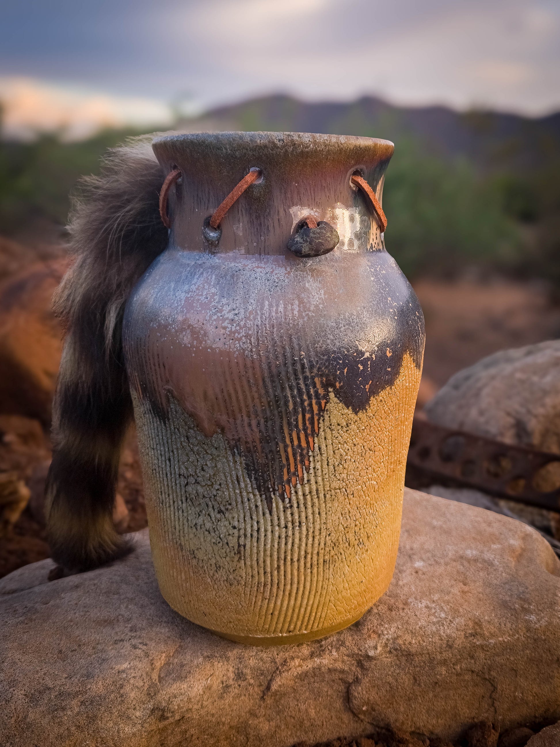 Badger Tail Wood Fire Vase by Dirt Creature Pottery