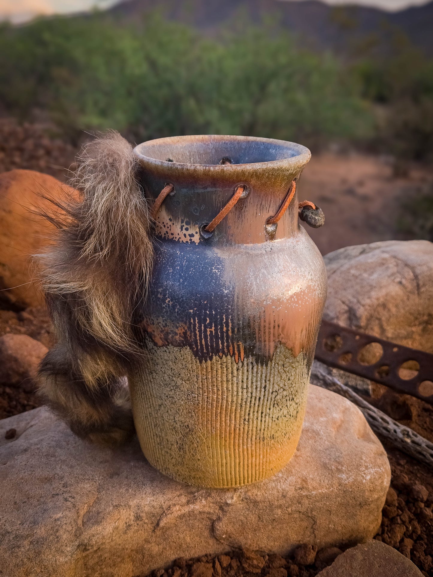 Badger Tail Wood Fire Vase by Dirt Creature Pottery
