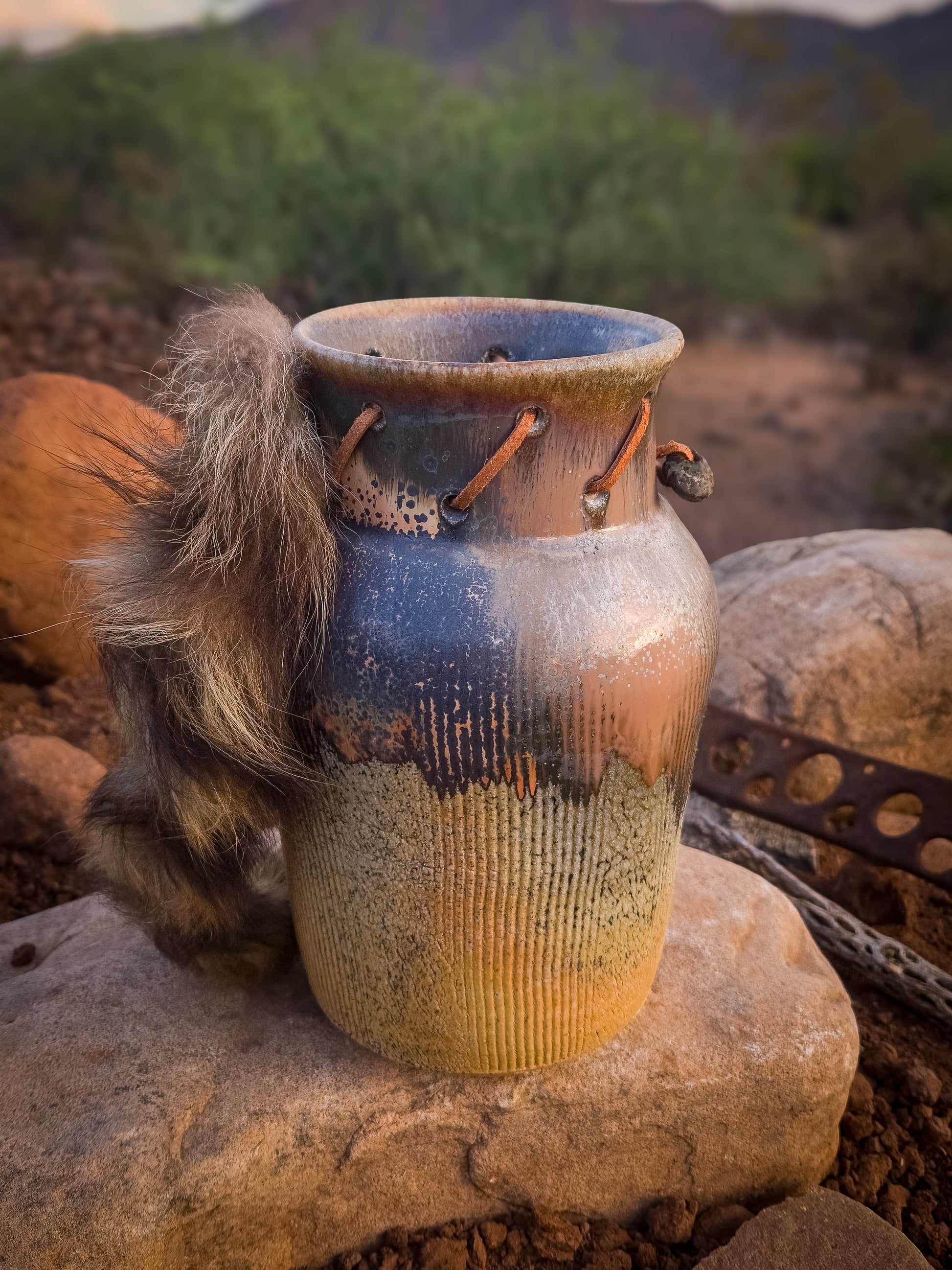 Badger Tail Wood Fire Vase by Dirt Creature Pottery